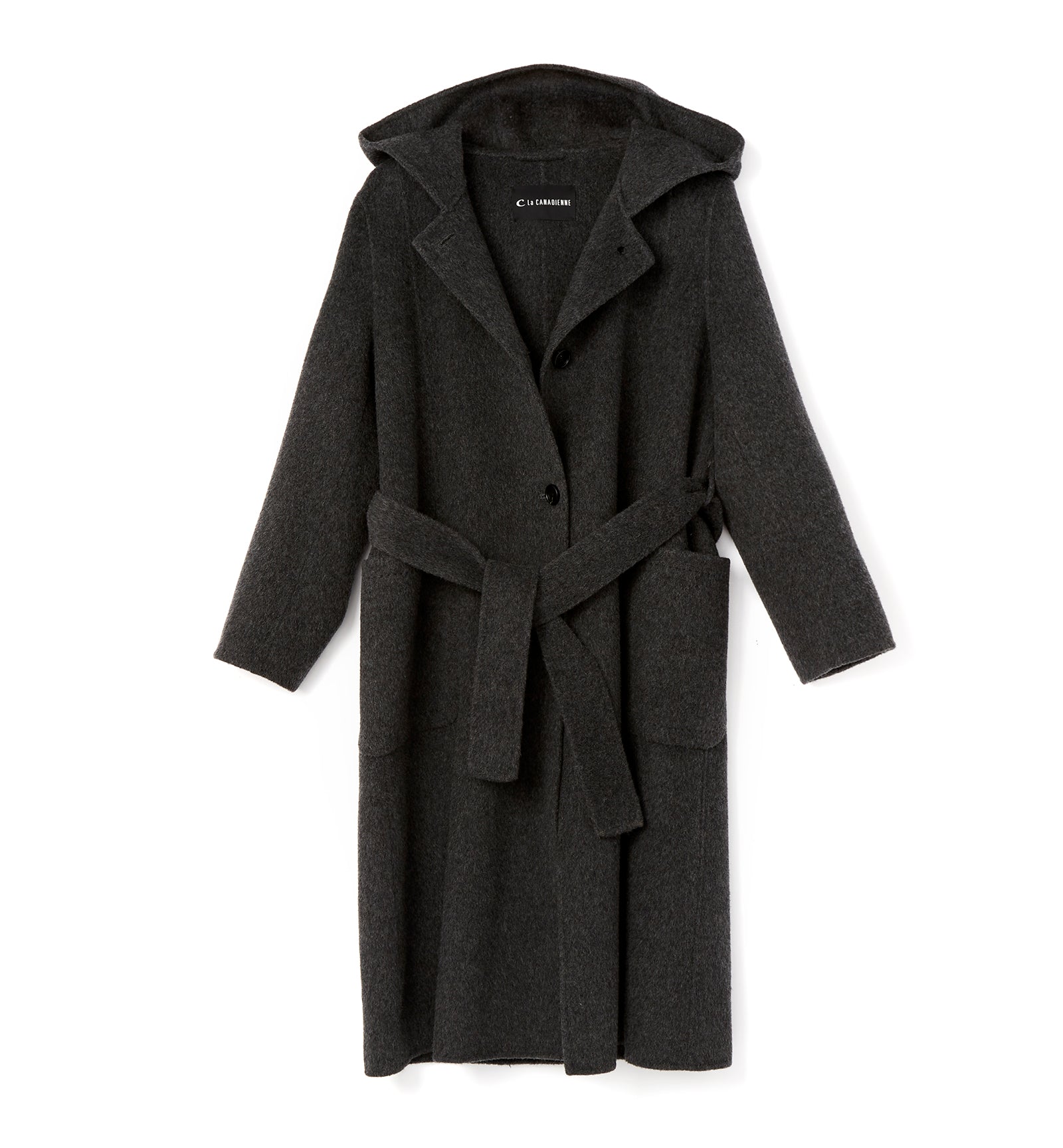 Grey hooded wool coat online