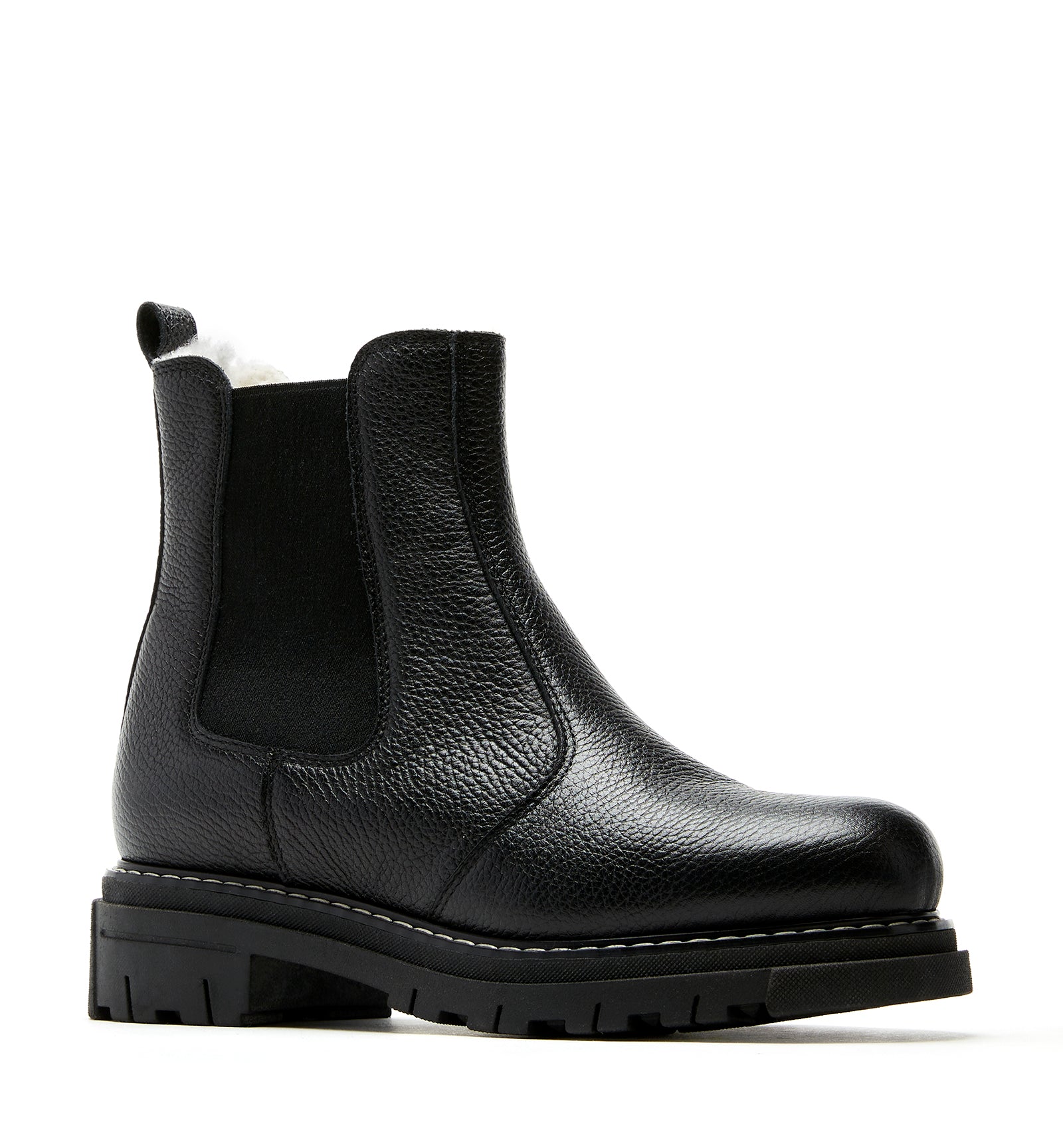 DERRICK SHEARLING-LINED PEBBLED LEATHER BOOTIE