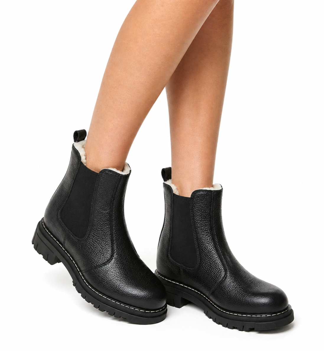 DERRICK SHEARLING-LINED PEBBLED LEATHER BOOTIE — Item 6 of 6