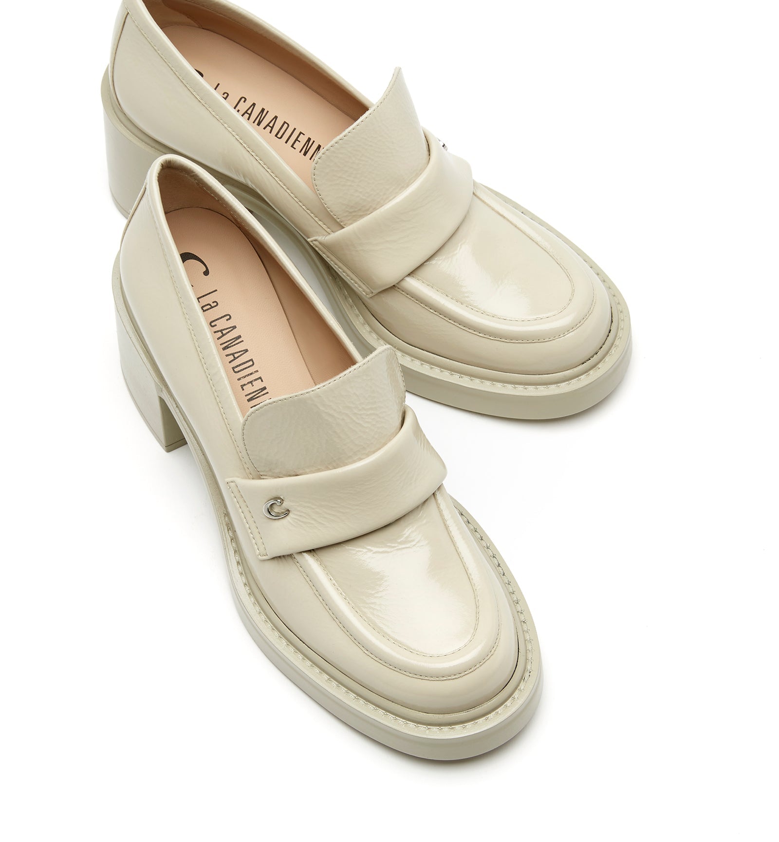 FABRIZIA CRINKLE LEATHER HEELED LOAFER - La Canadienne