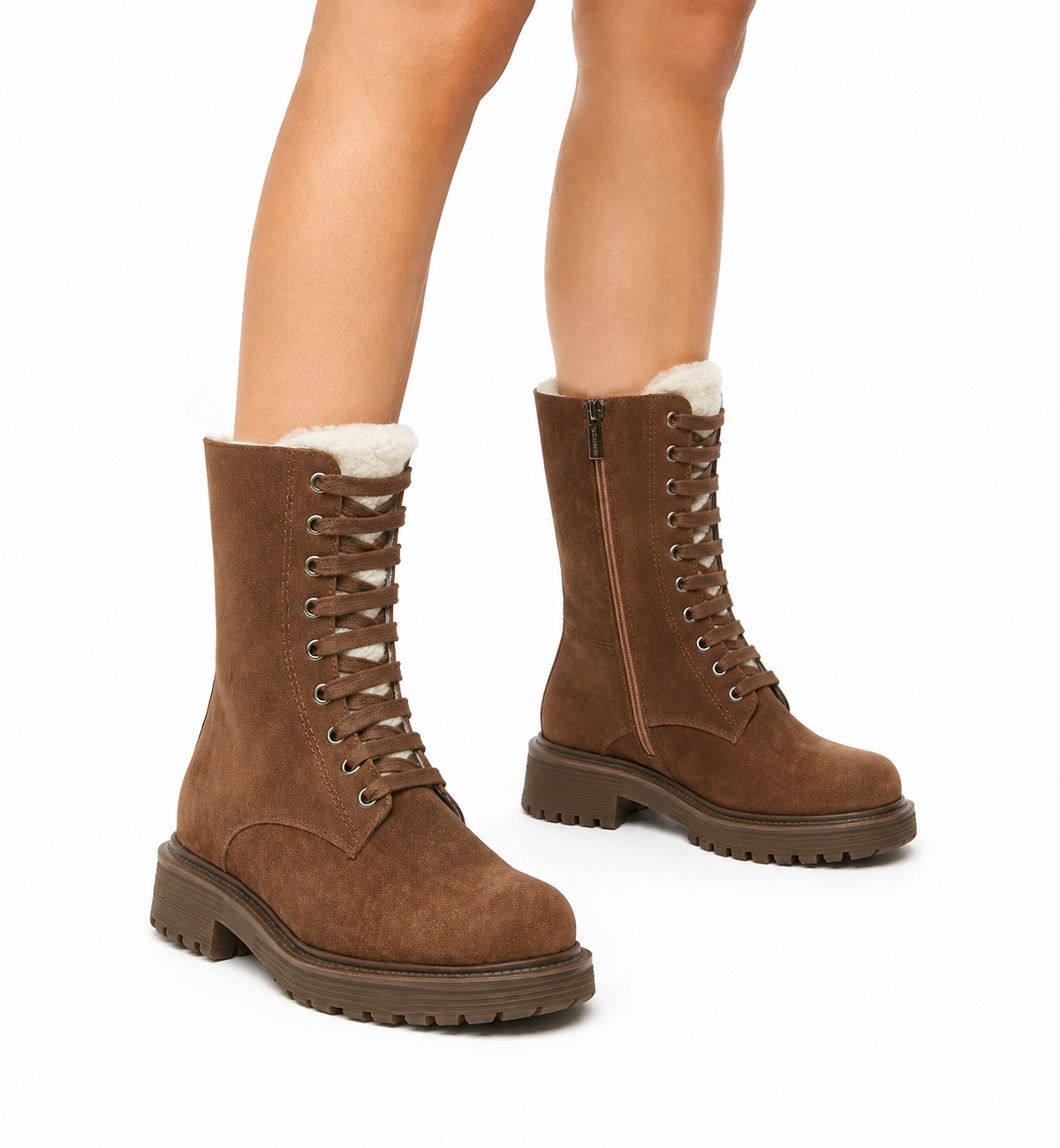 HELPFUL SHEARLING LINED SUEDE LACE UP BOOTIE - La Canadienne