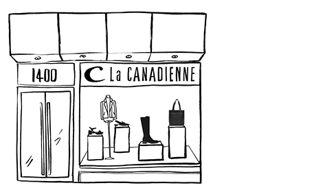 Downtown Montreal storefront drawing