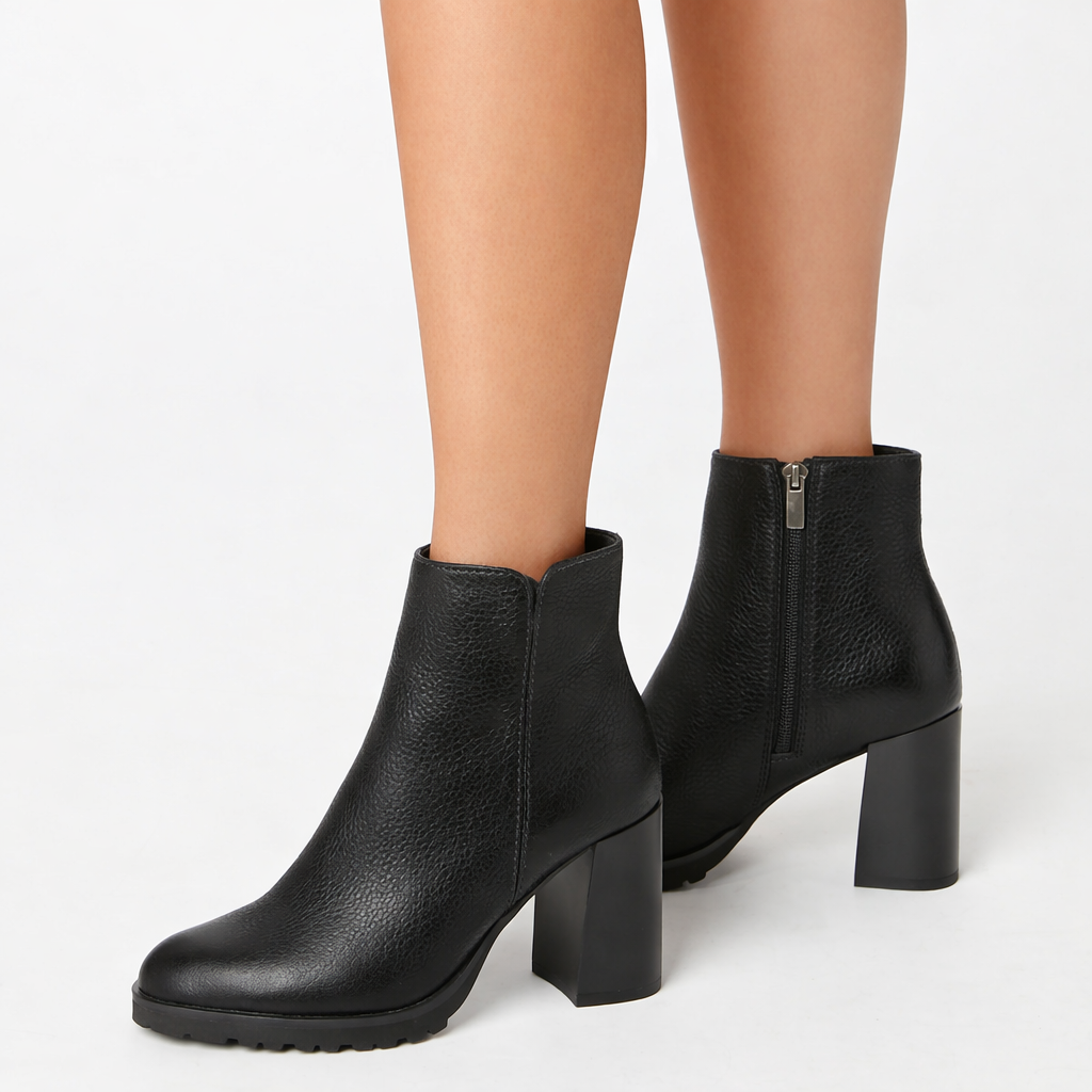 MAGGIE PEBBLED LEATHER HEEL BOOTIE