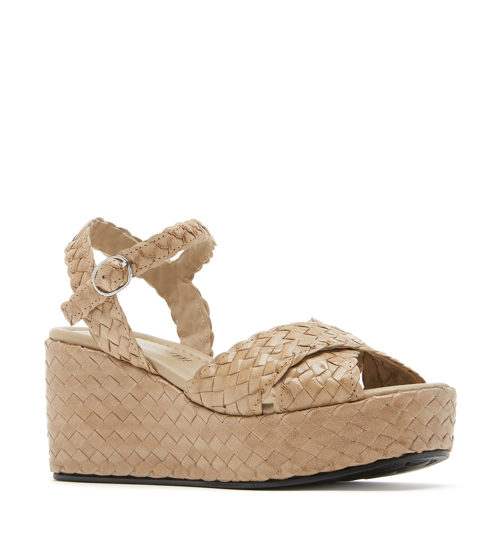 PRIYA SANDALE COMPENSÉE EN CUIR TRESSÉ