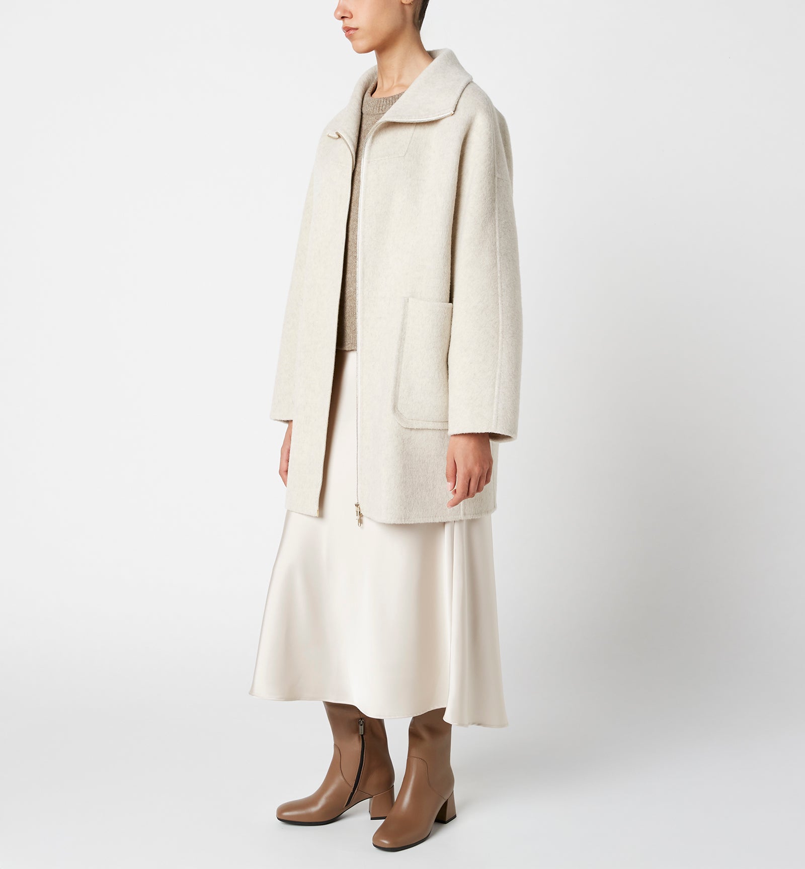 ZEV MANTEAU EN LAINE À FERMETURE ZIPPÉE