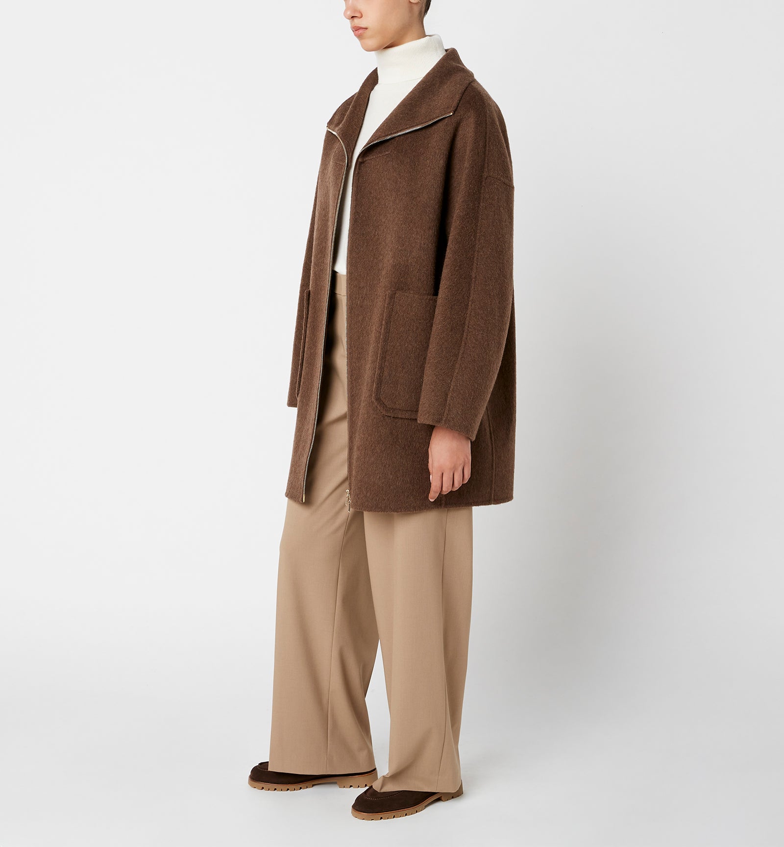 ZEV MANTEAU EN LAINE À FERMETURE ZIPPÉE