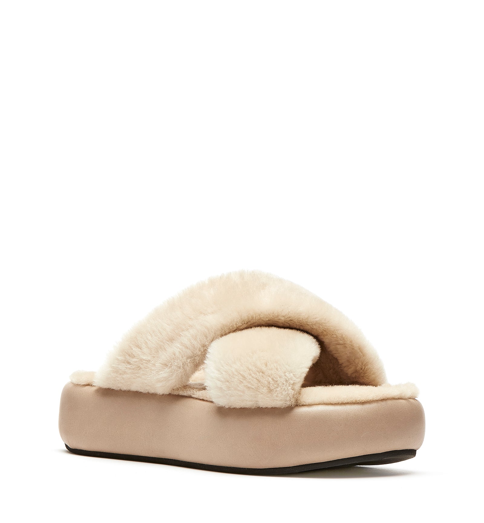 GRETA LEATHER SHEARLING SANDAL