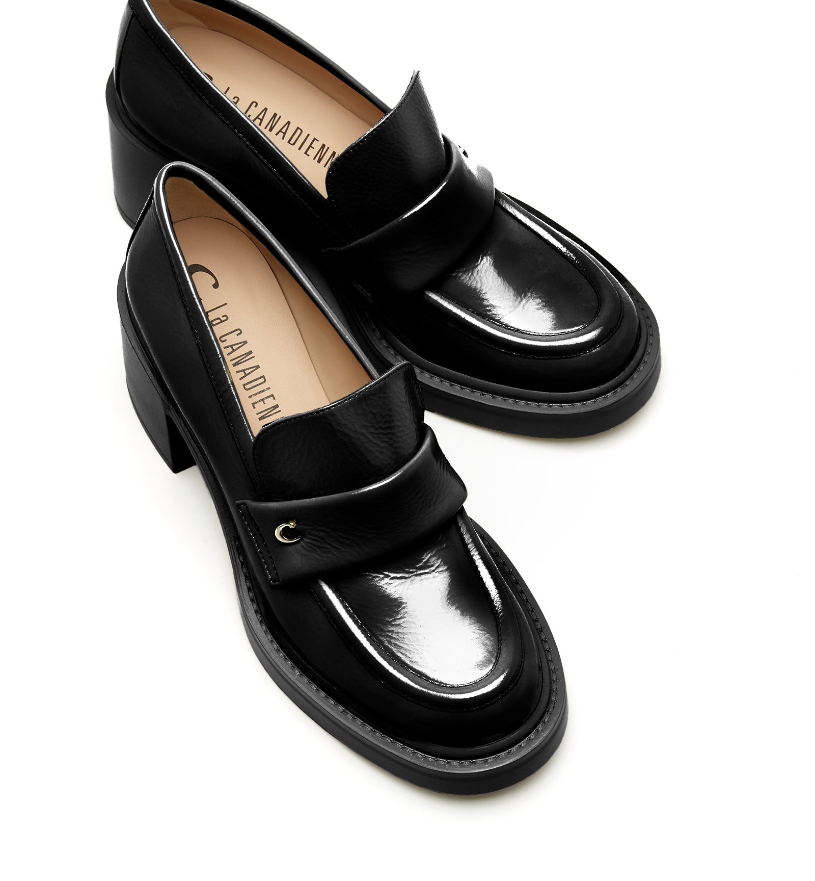 FABRIZIA CRINKLE LEATHER HEELED LOAFER - La Canadienne
