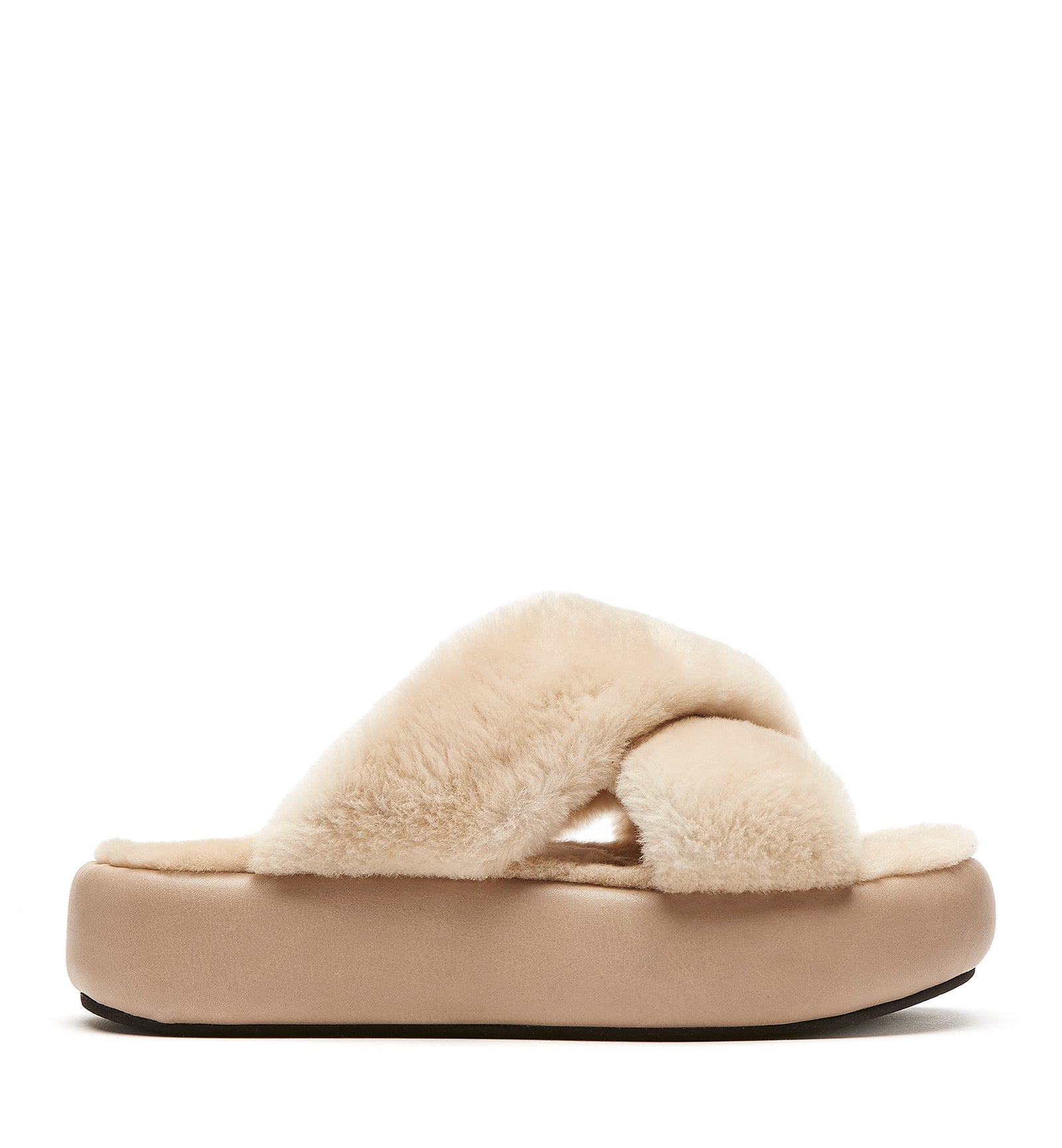 GRETA LEATHER SHEARLING SANDAL