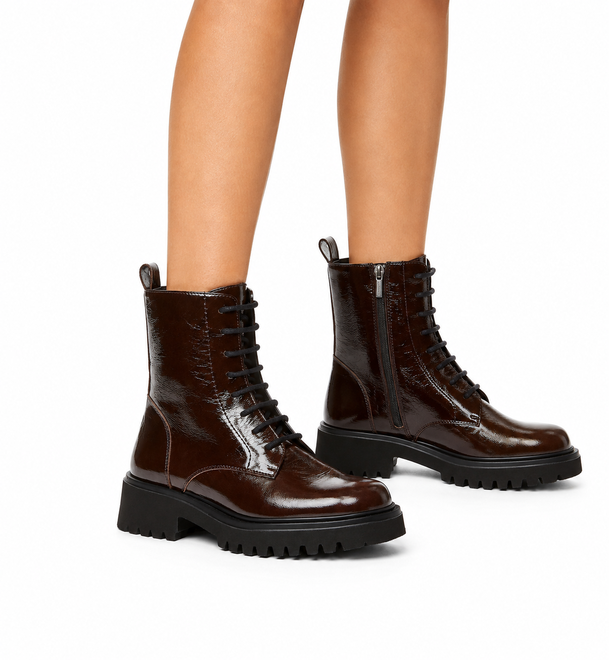 KNOWLEDGE CRUSHED LEATHER LACE UP BOOTIE