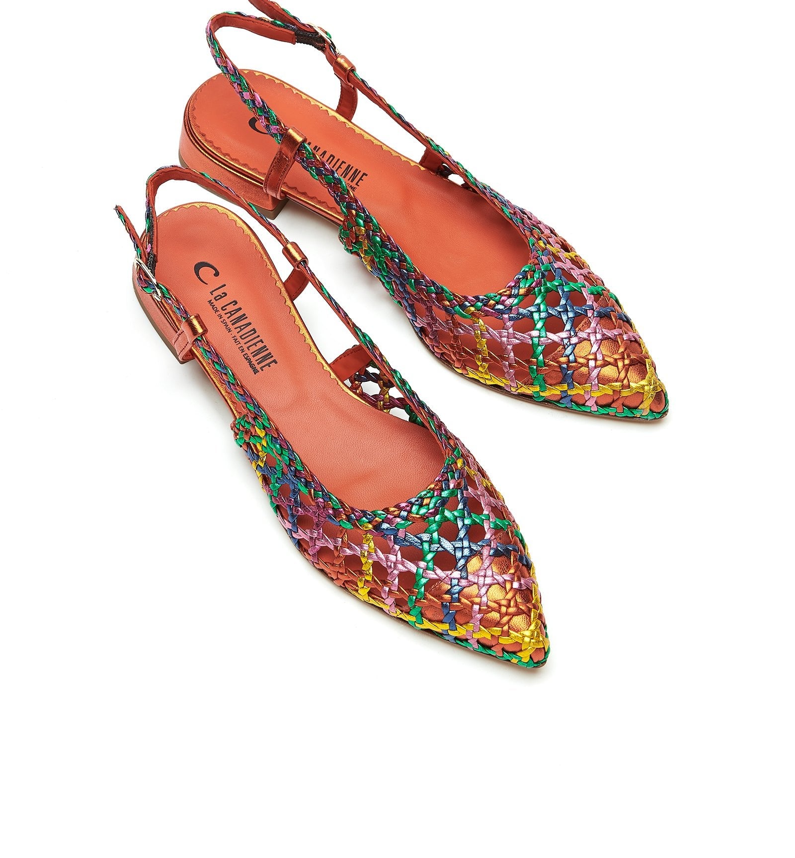 PLAYFUL SLINGBACK WOVEN LEATHER FLAT - La Canadienne