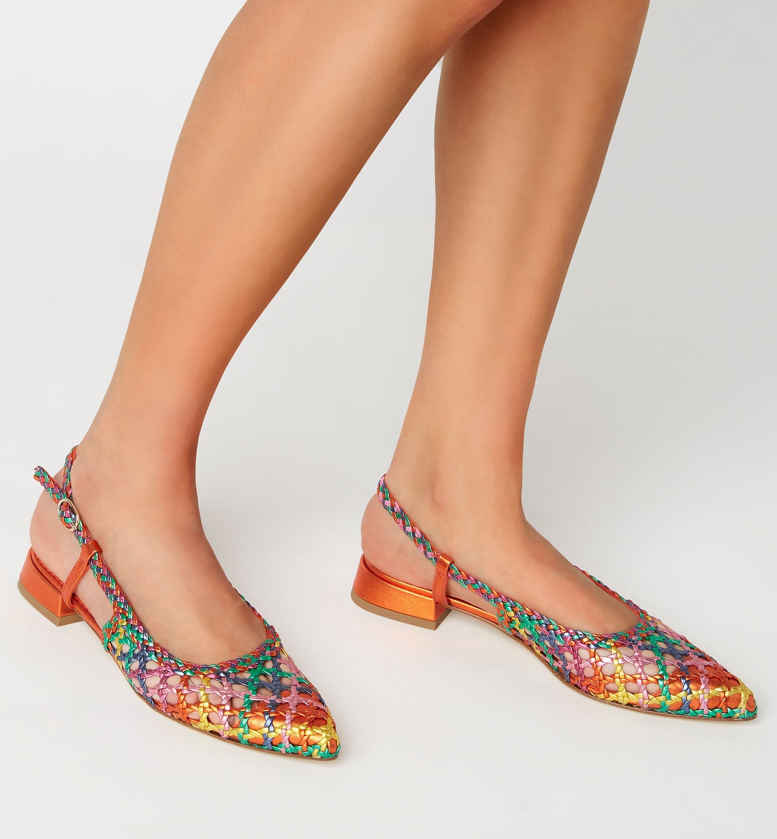 PLAYFUL SLINGBACK WOVEN LEATHER FLAT - La Canadienne