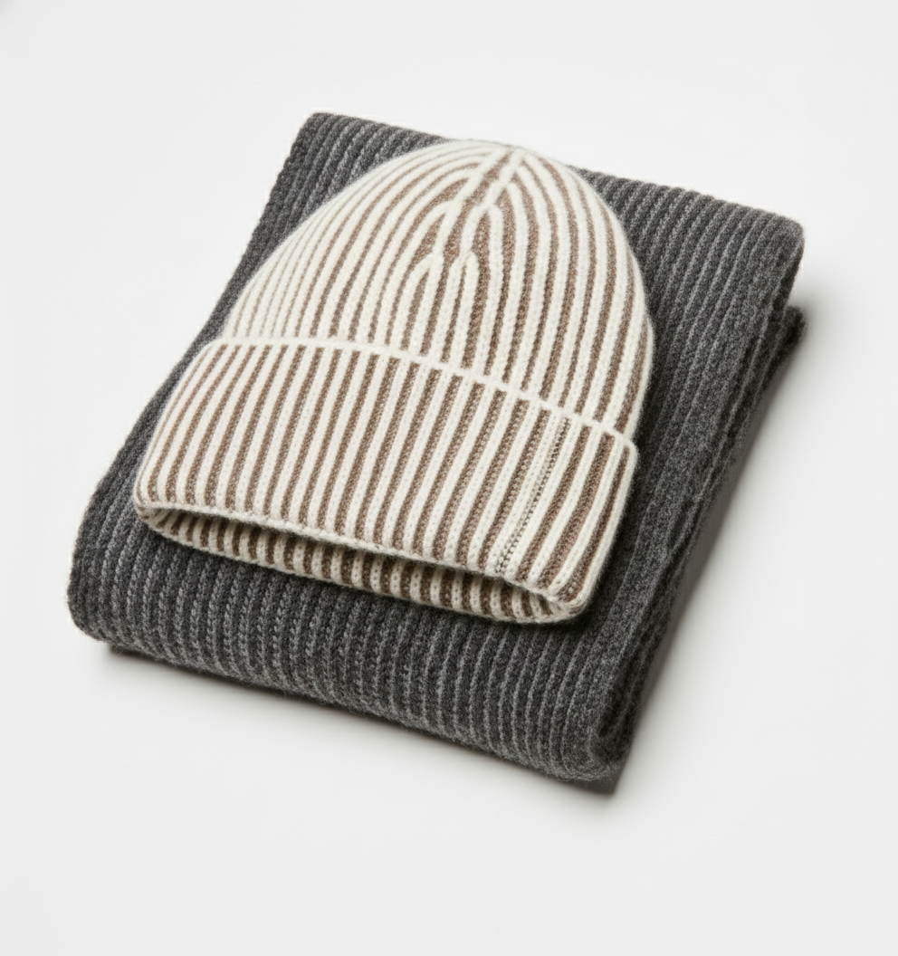 ENSEMBLE BONNET ET ÉCHARPE EN CACHEMIRE (WALLACE & WARD)